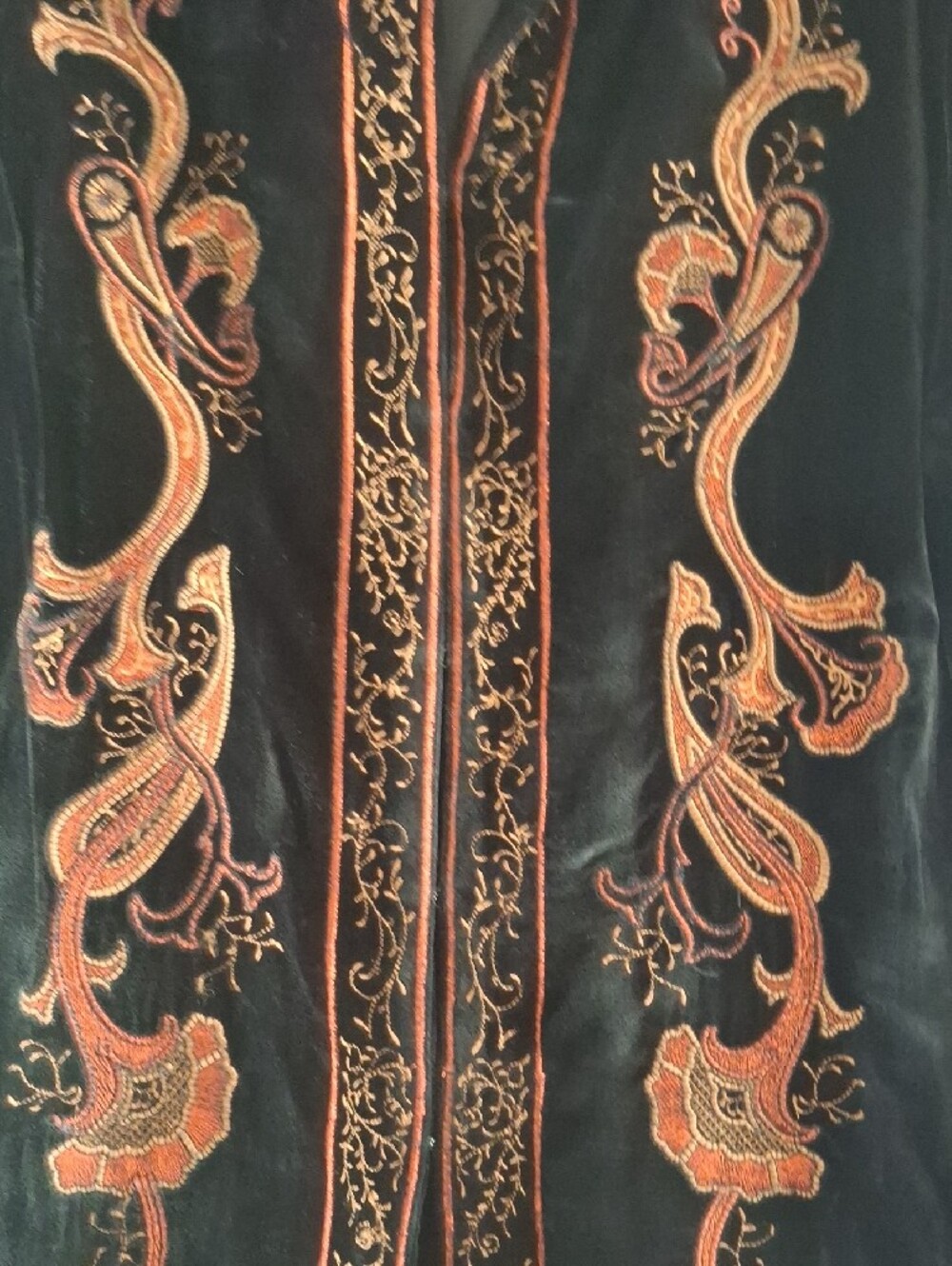 Coldwater Creek Black Velvet Coat with Red Embroidered Scrollwork - Picture 3 of 8